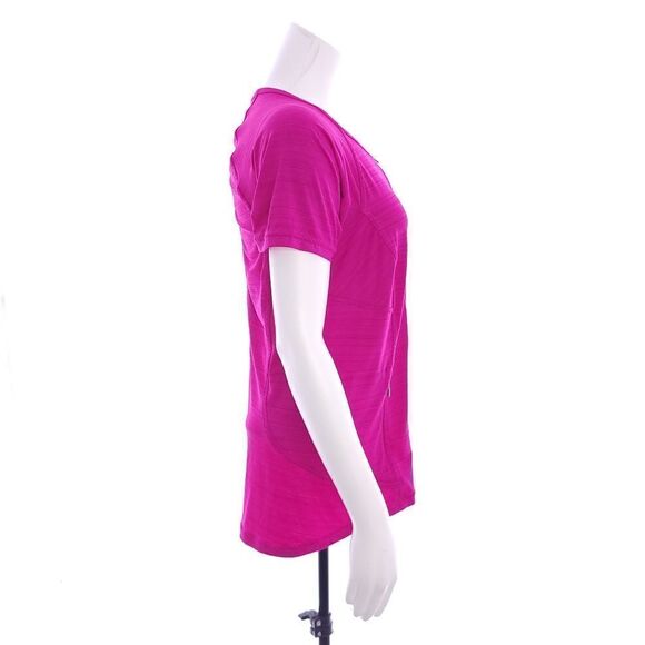 Athleta Women's Size Large Solid Pink Short Sleeve Zipper Shirt - Picture 4 of 10